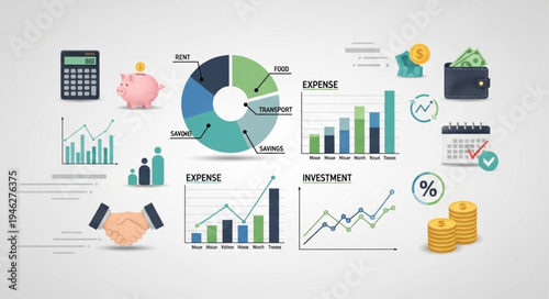 Financial business data analysis and planning elements.
