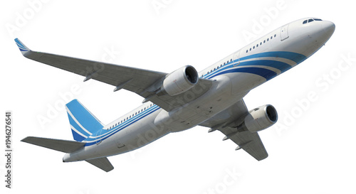 Commercial passenger airplane in flight on transparent Background. Side view of a modern twin-engine jet airliner ascending on transparent Background. 