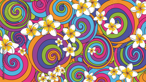 Retro Swirl Flower Pattern Background - Vibrant Psychedelic Design for Print & Web