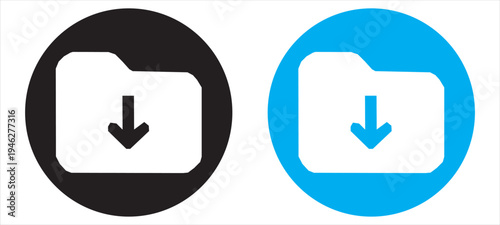 download folder icon, file document import icon sign with arrow down - save folder file icon button