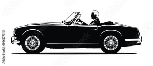 Vector of a classic convertible sports car with a driver
