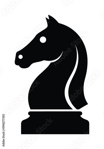 Vector silhouette of a knight chess piece standing on its square base