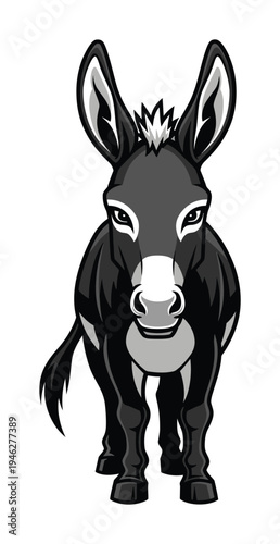 Vector of a gray donkey standing and staring directly at the viewer