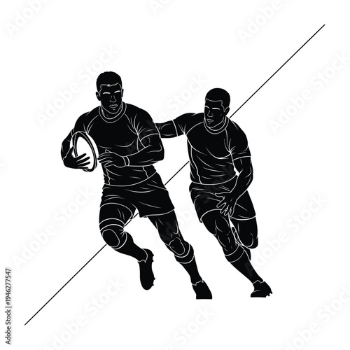 Vector of two rugby players in action running across the field