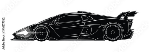 Vector of a sleek and aerodynamic sports car with large wheels and an aggressive design