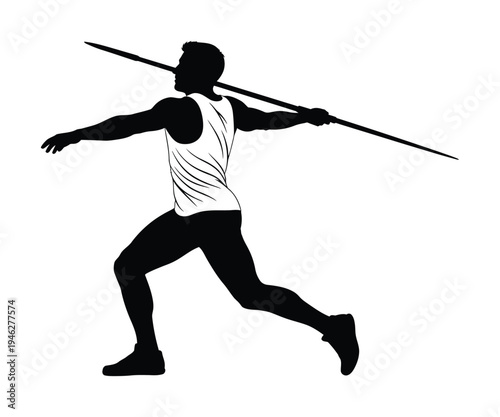Vector of an athlete in action throwing a javelin during a track and field competition in mid-stride