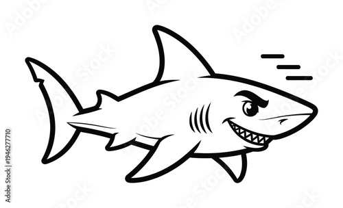 Vector of a fierce shark with sharp teeth and a large fin swimming swiftly in the water