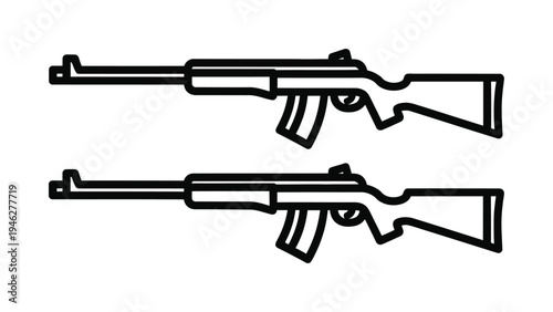 Pair of stylized vector rifles are displayed in a minimalist design