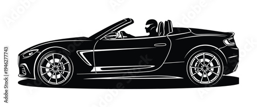 Sleek vector of a convertible sports car with the top open and a driver inside