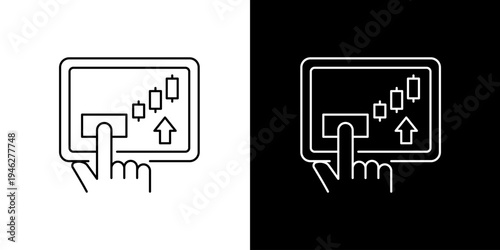 Single icon of interactive digital financial market analysis on a tablet, depicting online stock trading, investment trends, and data visualization for economic insights
