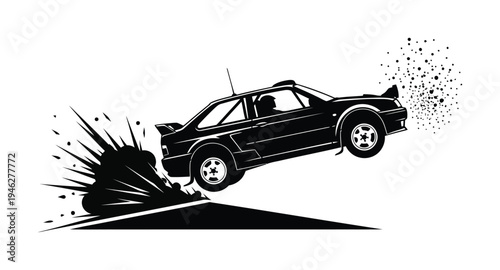 Vector of a rally car speeding on a track with dramatic effects
