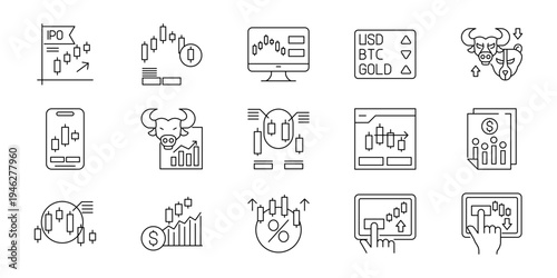 Set of Financial Market Trading and Investment Icons