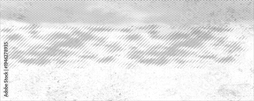 Grunge halftone gradient background. Faded grit noise texture. White and black sandy wallpaper. Retro pixelated backdrop. Anime or manga style comic overlay. Vector graphic design textured template