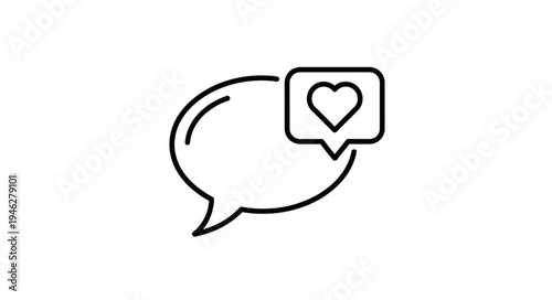 Speech bubble with heart icon inside a notification box.
