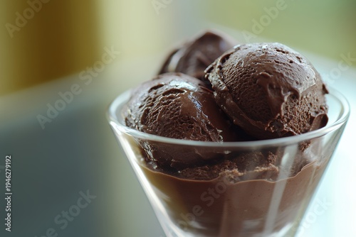 Rich dark chocolate ice cream served in a glass