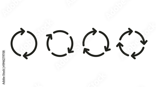 Black Linear Recycle and Refresh Arrow Icon Set for Sustainable Business Progress and Web Interface Design Vector