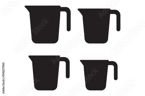 Four black silhouettes of measuring jugs on a white background