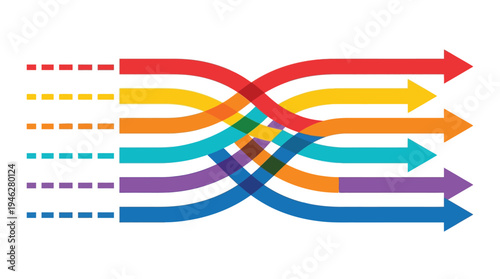 Colorful Interlocking Arrows for Business Integration Synergy and Strategic Growth Process Graphic