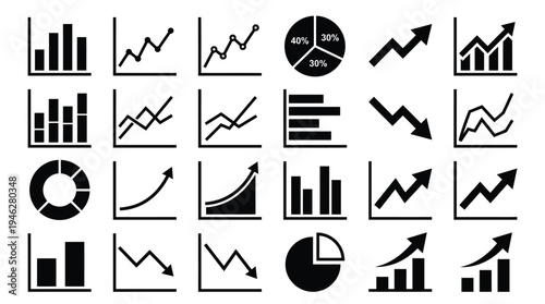 Set of Business Infographic Chart Icons and Financial Data Growth Graph Vectors for Corporate Analytics and Marketing Reports