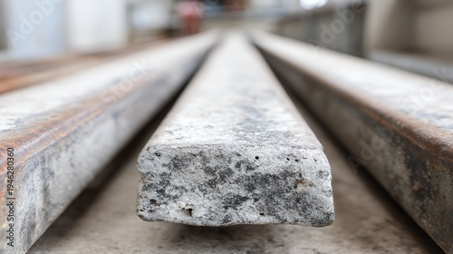 Rough textured concrete beams arranged in a row