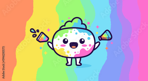Rainbow Cartoon Round Character with Joyful Smile.