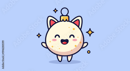 Round Cute Cartoon Cat Mascot with Halo.