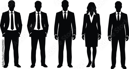 Business people silhouettes collection, professional men and woman standing in formal suits, corporate team leadership, office workers vector illustration