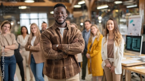 Team building event office space group photo collaborative environment engaging viewpoint empowering community