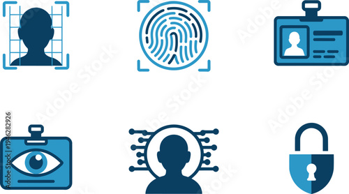 Collection of Security and Identification Face, Fingerprint, ID, Eye, Digital Person, Lock