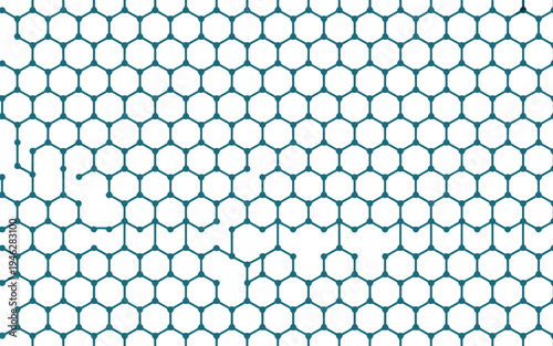 Abstract Hexagonal Grid with Disrupted Pattern and Connecting Lines