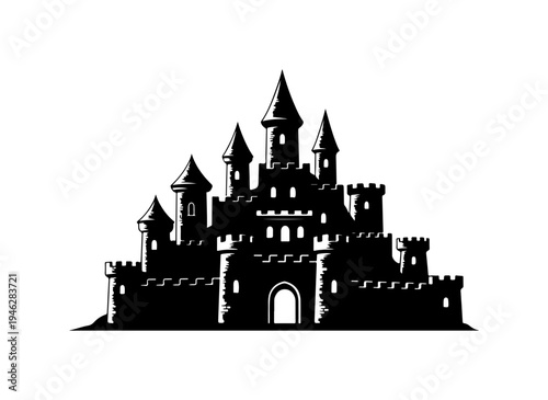 Medieval castle silhouette with towers and battlements