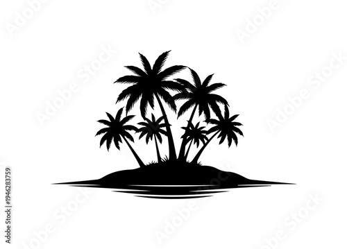 Tropical island silhouette with palm trees