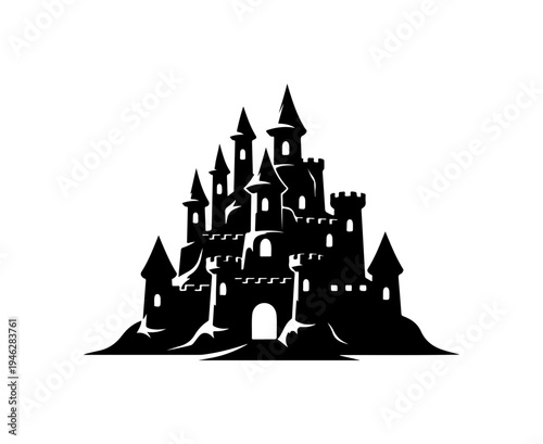 Silhouette of a majestic medieval castle with towers and spires