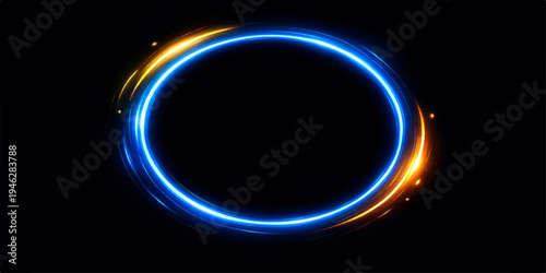 Glowing blue circle frame with a cosmic eclipse energy shine and stellar ring light design on a dark space background illustration