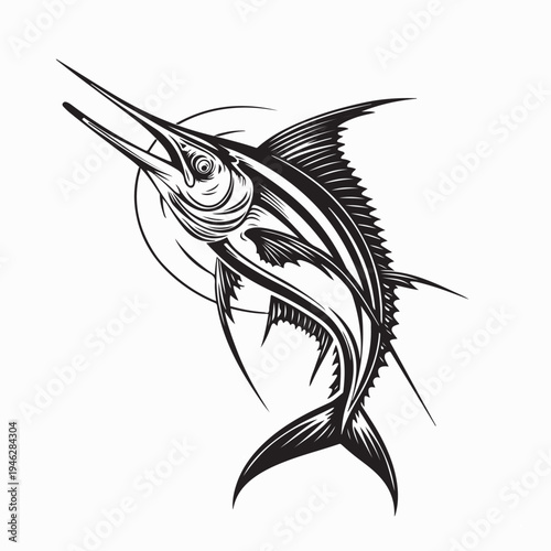 Marlin Fish Jumping Out Of Water Sport Fishing Vector Illustration