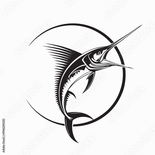 Marlin Fish Jumping Out Of Water Sport Fishing Vector Illustration