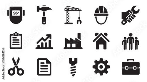 Construction and industry tools set modern flat icons vector