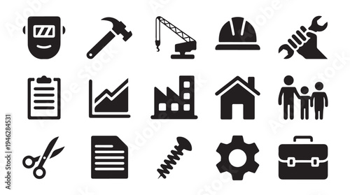 Construction and industry tools set modern flat icons vector