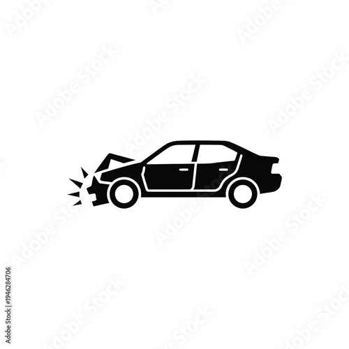 A black car with a crumpled hood and a burst of energy explodes from the front