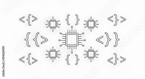 Wallpaper Mural AI and Machine Learning Concept with Central Processor, Microchips, and Programming Brackets for Data Processing Torontodigital.ca