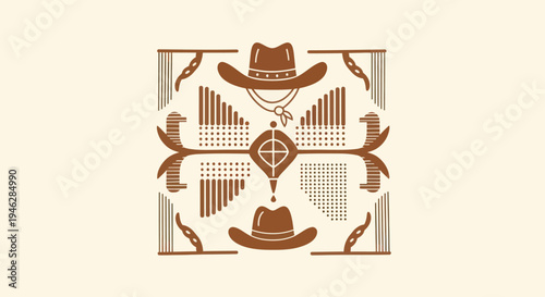 Western Cowboy Hat Emblem Design with Geometric Patterns.