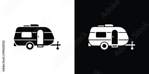 Black and white camper trailer on split background 1