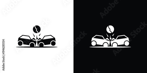 Black and white car crash on split background car accident
