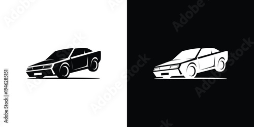 Black and white cars on split color background vehicle