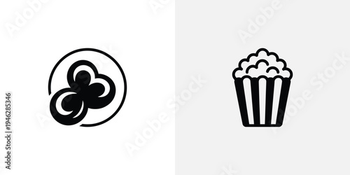 Black and white of popcorn and pretzels snacks food