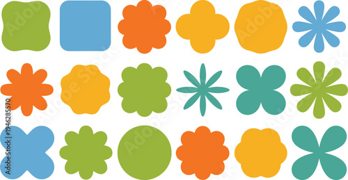 Colorful abstract flower shapes in various colors flowers geometric