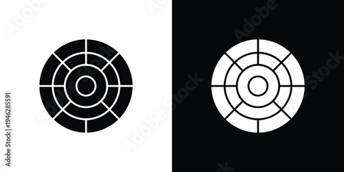 Black and white target on split color background symbol