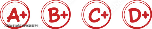 Four red circles with white letters a+ b+ c+ d