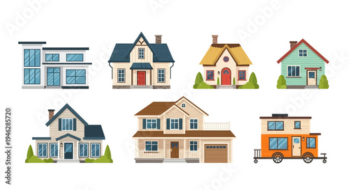 Diverse Collection of Residential House Styles Vector Illustration
