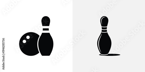 Black bowling ball and pins bowling pins black white background
